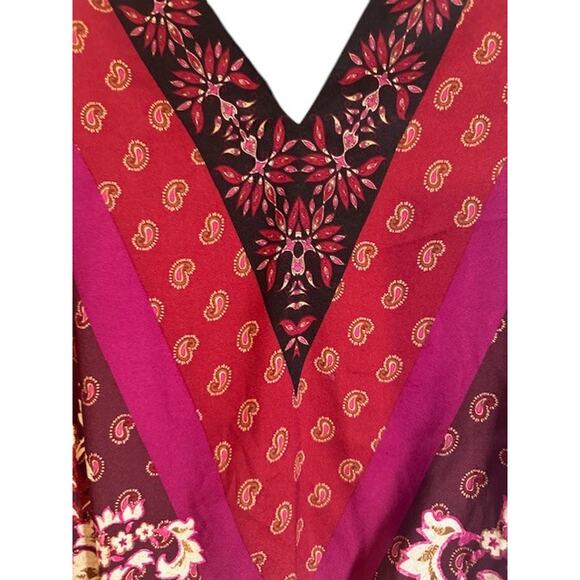 WHBM Bohemian V-Neck Floral Wide Sleeves Blouse Top Red Multi-Color Boho Women M - Picture 6 of 9